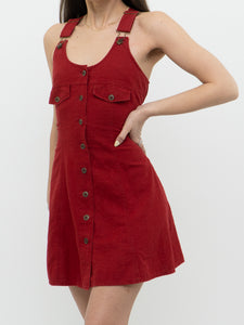 Vintage x Made in Canada x LE CHATEAU Red Linen Mini Dress (S, M)