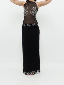 Vintage x Made in USA x NOM DE PLUME Black Mesh Rhinestone Dress (S, M)