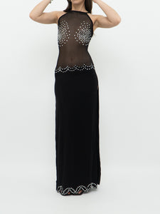 Vintage x Made in USA x NOM DE PLUME Black Mesh Rhinestone Dress (S, M)