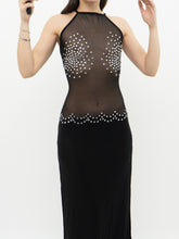 Load image into Gallery viewer, Vintage x Made in USA x NOM DE PLUME Black Mesh Rhinestone Dress (S, M)