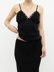 Vintage x Black Ribbed Sequin Tank (M, L)