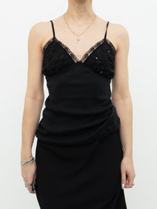 Vintage x Black Ribbed Sequin Tank (M, L)