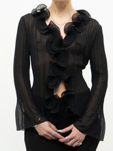 Load image into Gallery viewer, Vintage x SIMON CHANG Sheer Black Ruffled Blouse (XS, S)