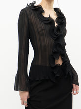 Load image into Gallery viewer, Vintage x SIMON CHANG Sheer Black Ruffled Blouse (XS, S)