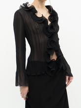 Load image into Gallery viewer, Vintage x SIMON CHANG Sheer Black Ruffled Blouse (XS, S)