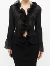 Load image into Gallery viewer, Vintage x SIMON CHANG Sheer Black Ruffled Blouse (XS, S)