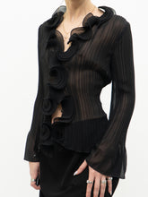 Load image into Gallery viewer, Vintage x SIMON CHANG Sheer Black Ruffled Blouse (XS, S)