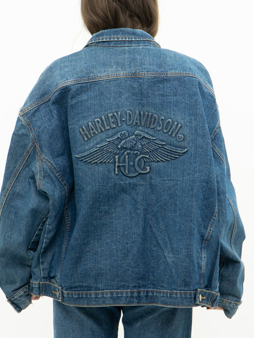 Vintage x HARLEY DAVIDSON Embossed Oversized Denim Jacket (XS-XL)