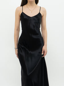 Vintage x VITTORIA VIRINI 90s Black Satin Open-back Dress (S, M)