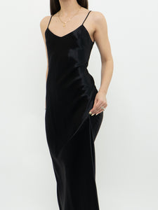 Vintage x VITTORIA VIRINI 90s Black Satin Open-back Dress (S, M)