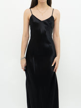 Load image into Gallery viewer, Vintage x VITTORIA VIRINI 90s Black Satin Open-back Dress (S, M)