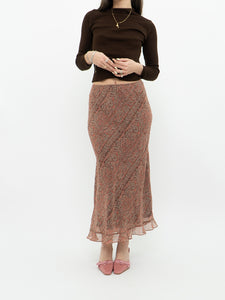 Vintage x Silk Coral, Brown Patterned Maxi Skirt (M-XL)