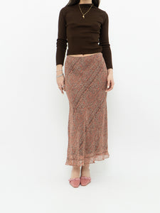 Vintage x Silk Coral, Brown Patterned Maxi Skirt (M-XL)