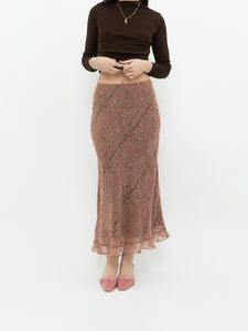 Vintage x Silk Coral, Brown Patterned Maxi Skirt (M-XL)