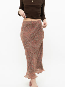 Vintage x Silk Coral, Brown Patterned Maxi Skirt (M-XL)