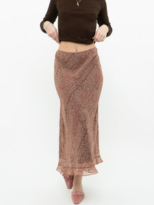 Vintage x Silk Coral, Brown Patterned Maxi Skirt (M-XL)