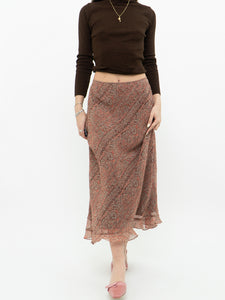 Vintage x Silk Coral, Brown Patterned Maxi Skirt (M-XL)