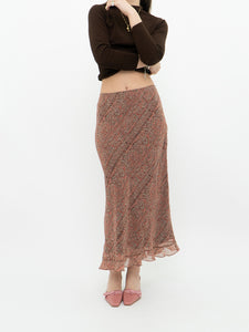 Vintage x Silk Coral, Brown Patterned Maxi Skirt (M-XL)