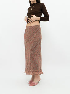 Vintage x Silk Coral, Brown Patterned Maxi Skirt (M-XL)