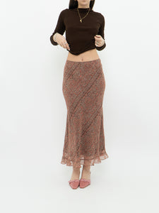 Vintage x Silk Coral, Brown Patterned Maxi Skirt (M-XL)