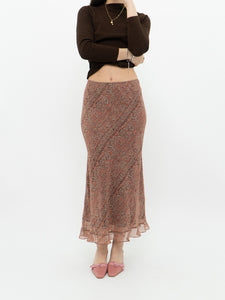 Vintage x Silk Coral, Brown Patterned Maxi Skirt (M-XL)