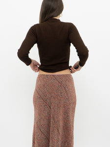 Vintage x Silk Coral, Brown Patterned Maxi Skirt (M-XL)