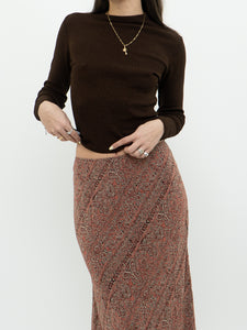 Vintage x Silk Coral, Brown Patterned Maxi Skirt (M-XL)