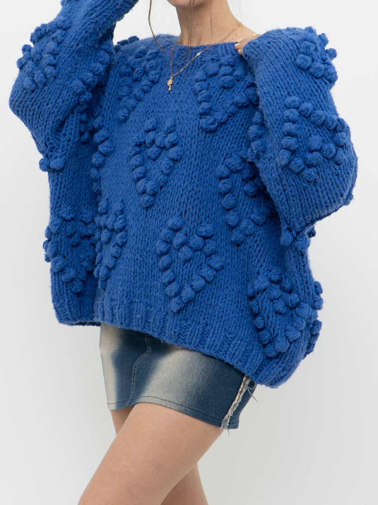 Modern x Chunky Blue Raised Heart Handknit Sweater (XS-XL)