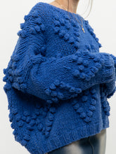 Load image into Gallery viewer, Modern x Chunky Blue Raised Heart Handknit Sweater (XS-XL)