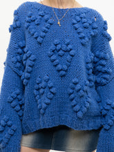 Load image into Gallery viewer, Modern x Chunky Blue Raised Heart Handknit Sweater (XS-XL)