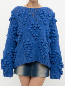 Modern x Chunky Blue Raised Heart Handknit Sweater (XS-XL)