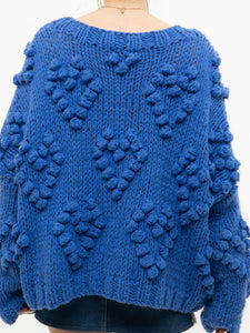 Modern x Chunky Blue Raised Heart Handknit Sweater (XS-XL)