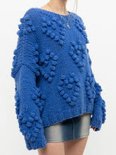 Load image into Gallery viewer, Modern x Chunky Blue Raised Heart Handknit Sweater (XS-XL)