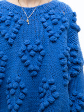 Load image into Gallery viewer, Modern x Chunky Blue Raised Heart Handknit Sweater (XS-XL)