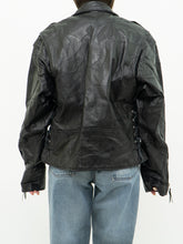 Load image into Gallery viewer, Vintage x Stitch Panelled Black Leather Biker Jacket (XS-L)