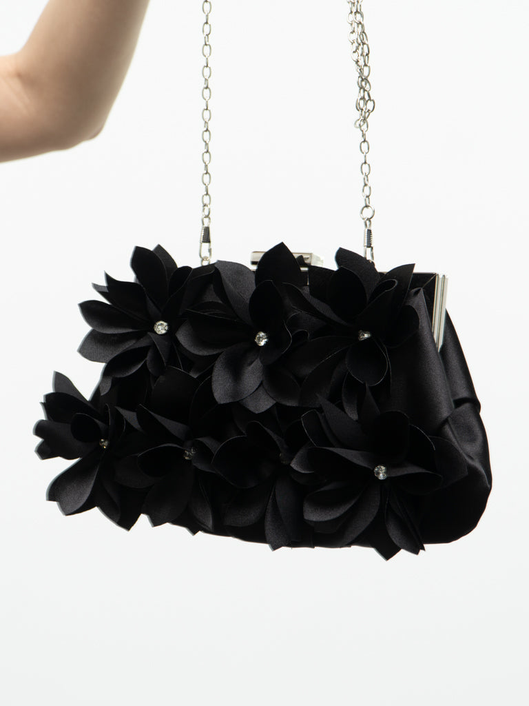 Vintage x Black 3D Flower Rhinestone Purse