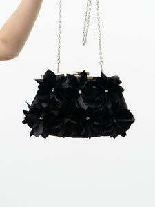 Vintage x Black 3D Flower Rhinestone Purse