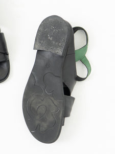 MJUS x Black, Green Leather Sandals (9, 9.5W)