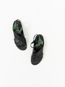 MJUS x Black, Green Leather Sandals (9, 9.5W)
