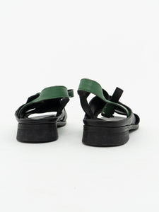 MJUS x Black, Green Leather Sandals (9, 9.5W)