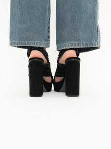 Modern x HALSTON x Black Suede Studded Platform Heels (9, 9.5)