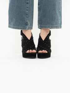 Modern x HALSTON x Black Suede Studded Platform Heels (9, 9.5)