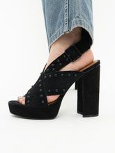 Load image into Gallery viewer, Modern x HALSTON x Black Suede Studded Platform Heels (9, 9.5)