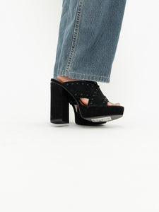 Modern x HALSTON x Black Suede Studded Platform Heels (9, 9.5)