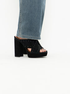 Modern x HALSTON x Black Suede Studded Platform Heels (9, 9.5)