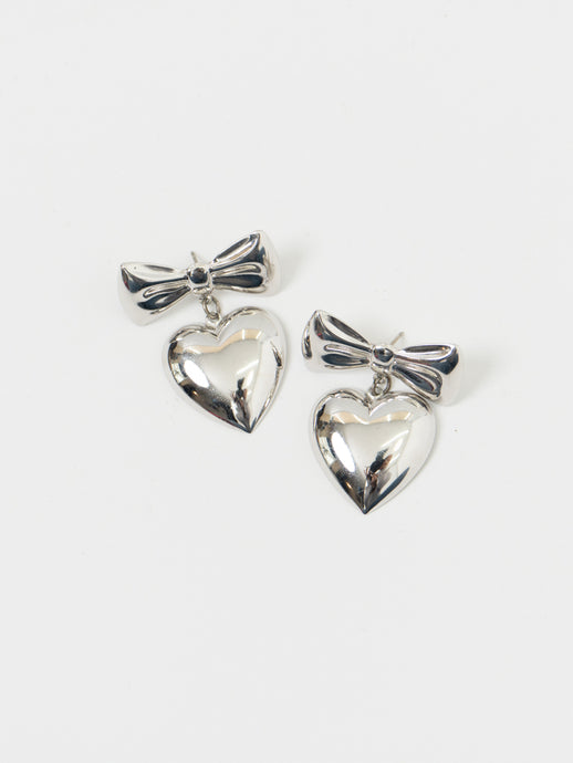Vintage x Silver Heart Bow Earrings