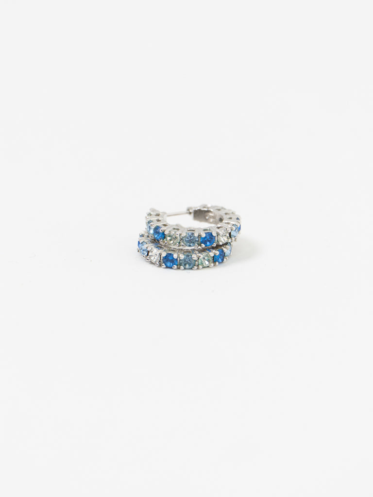 Vintage x Silver,Blue Rhinestone Mini Hoops