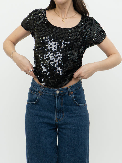 Vintage x Black Sequin Cropped Knit Tee (S, M)