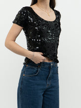 Load image into Gallery viewer, Vintage x Black Sequin Cropped Knit Tee (S, M)