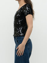 Load image into Gallery viewer, Vintage x Black Sequin Cropped Knit Tee (S, M)